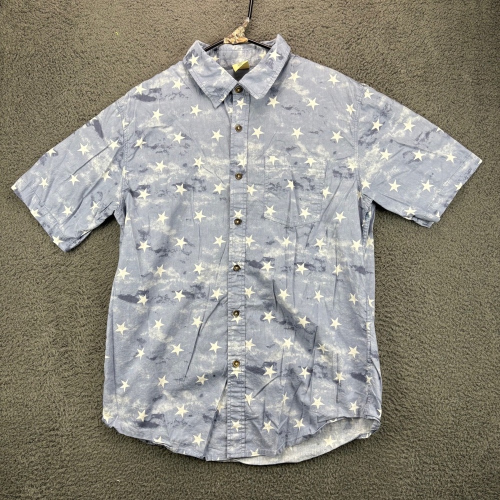 Rustic Blue‎ Mens Large Short Sleeve Button Up Shirt Stars Print Casual